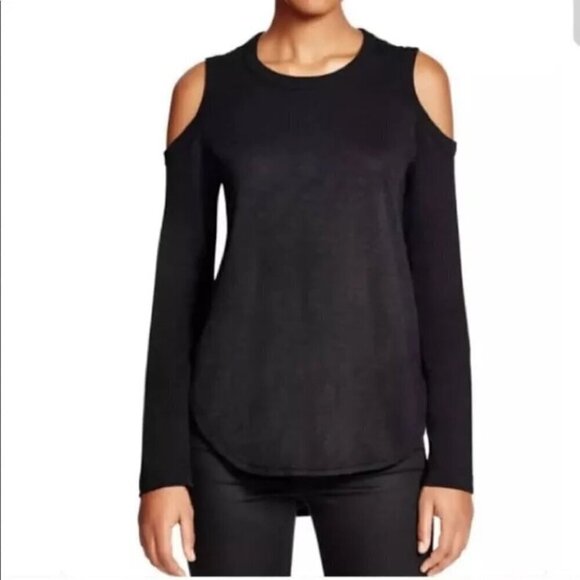 Wilt black 100% cotton cold shoulder round bottom hem long sleeve top - Picture 1 of 8